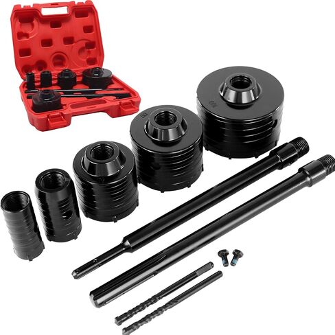 DEHUIWI Concrete Hole Saw Kit, 9PCS Masonry Hole Saw 4 Inch SDS Plus Max Bit Shank for Cement Brick Wall, Carbide Hole Saw Kit 30 40 65 80 100 MM, Concrete Core Bit Set for Brick, Cement, Stone in Kuwait