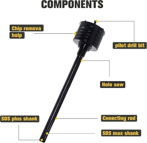 DEHUIWI Concrete Hole Saw Kit, 9PCS Masonry Hole Saw 4 Inch SDS Plus Max Bit Shank for Cement Brick Wall, Carbide Hole Saw Kit 30 40 65 80 100 MM, Concrete Core Bit Set for Brick, Cement, Stone in Kuwait