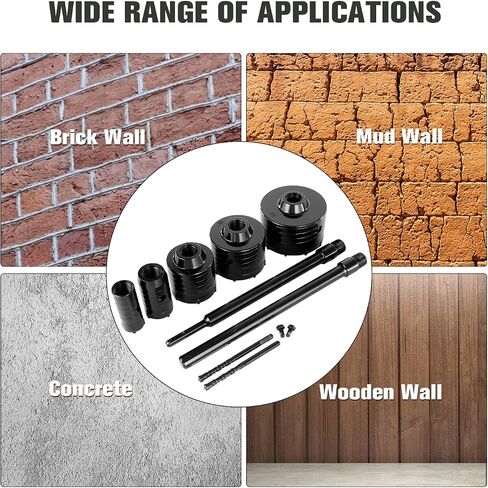 DEHUIWI Concrete Hole Saw Kit, 9PCS Masonry Hole Saw 4 Inch SDS Plus Max Bit Shank for Cement Brick Wall, Carbide Hole Saw Kit 30 40 65 80 100 MM, Concrete Core Bit Set for Brick, Cement, Stone in Kuwait