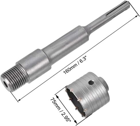 uxcell Wall Hole Drill Bit 35mm Concrete Cement Stone Hole Saw Cutter 150mm Drilling Depth Round Shank with Connecting Rod Drill for SDS X4 Impact Drill in Kuwait