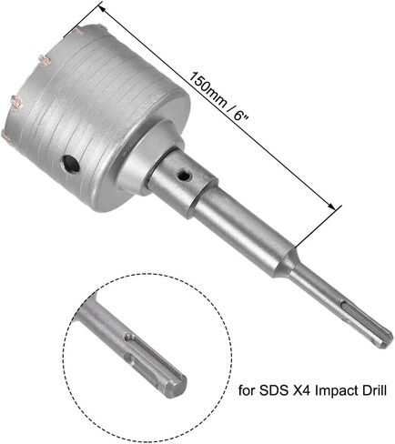 uxcell Wall Hole Drill Bit 35mm Concrete Cement Stone Hole Saw Cutter 150mm Drilling Depth Round Shank with Connecting Rod Drill for SDS X4 Impact Drill in Kuwait