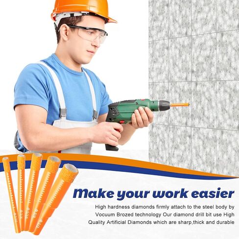 مجموعة لقم مثقاب الماس الجاف، 8 قطع منشار ثقب للجرانيت والسيراميك/البلاط والرخام والبناء والحجر والزجاج والبلاستيك الصلب (ليس للخشب)، ساق مستديرة 3/16 بوصة 1/4 بوصة 5/16 بوصة 3/8 بوصة 1/2 بوصة (8 قطع قطع ماسية) in Kuwait
