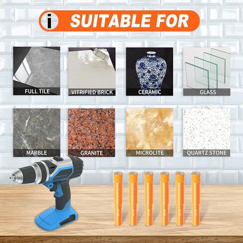 مجموعة لقم مثقاب الماس الجاف، 8 قطع منشار ثقب للجرانيت والسيراميك/البلاط والرخام والبناء والحجر والزجاج والبلاستيك الصلب (ليس للخشب)، ساق مستديرة 3/16 بوصة 1/4 بوصة 5/16 بوصة 3/8 بوصة 1/2 بوصة (8 قطع قطع ماسية) in Kuwait