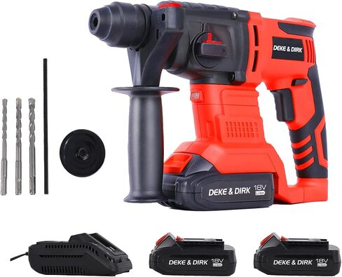 DEKE&DIRK Cordless Brushless Rotary Hammer Drill 18V SDS Plus Hammer Drill with 2PCS Rechargeable 2Ah Lithium-Ion Battery, 18mm Power Hammer Drills for Concrete Rock Wood in Kuwait