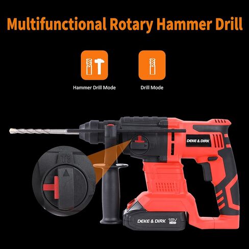 DEKE&DIRK Cordless Brushless Rotary Hammer Drill 18V SDS Plus Hammer Drill with 2PCS Rechargeable 2Ah Lithium-Ion Battery, 18mm Power Hammer Drills for Concrete Rock Wood in Kuwait