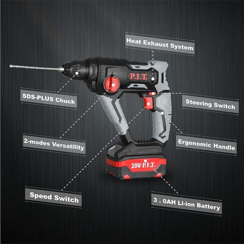 P.I.T. 20V Brush Cordless 1/2 in. SDS-PLUS Type Rotary Hammer Drill with 3000mAh Battery in Kuwait
