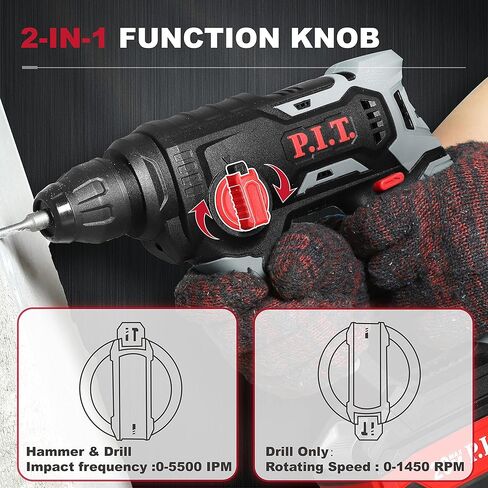 P.I.T. 20V Brush Cordless 1/2 in. SDS-PLUS Type Rotary Hammer Drill with 3000mAh Battery in Kuwait