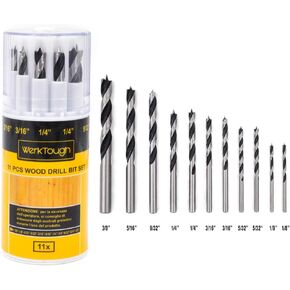 Werktough 11-Pcs Wood Drill Bit Set Woodworking Brad Point Bit Set E01008