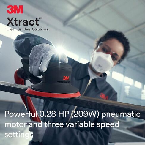 3M Pneumatic Random Orbital Sander, 88937, 5 in, Non-Vacuum, 3/16 in Orbit, Lightweight and Comfortable, 12000 RPM, .28 HP (209W) Motor, Variable Speed in Saudi Arabia