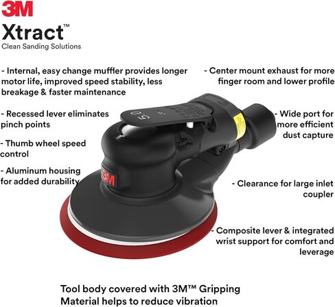 3M Pneumatic Random Orbital Sander, 88937, 5 in, Non-Vacuum, 3/16 in Orbit, Lightweight and Comfortable, 12000 RPM, .28 HP (209W) Motor, Variable Speed in Saudi Arabia