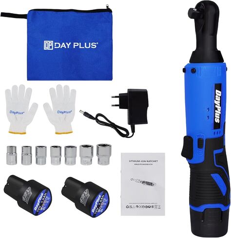 مجموعة أدوات مفتاح ربط السقاطة الكهربائية اللاسلكية 12 فولت، رأس مربع 3/8 بوصة، مع ضوء عمل LED، × 7 مكونات أكمام قابلة للاستبدال، لصيانة خطوط الأنابيب، وبناء المسرح (بطاريتان) in Kuwait