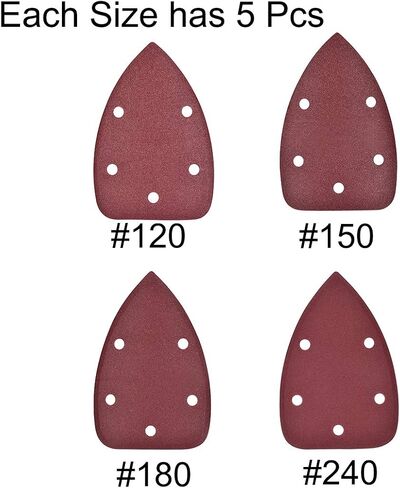 uxcell 20pcs Triangle Detail Sander Sandpaper Sanding Paper Sander Pads Sheet Assorted 5 Hole 120/150/180/240 Grits in Saudi Arabia