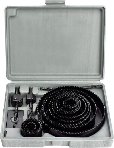 طقم منشار ثقب 3/4 بوصة - 5 بوصة من CUTTEX TOOLS (19 مم - 127 مم)، طقم منشار ثقب كامل 18 قطعة، نطاق كامل (منشار 12 ثقب) + جميع الملحقات و2 لقمة ثقب إضافية، فولاذ كربوني ممتاز A3 مع مساحة تخزين ممتازة صندوق in Kuwait