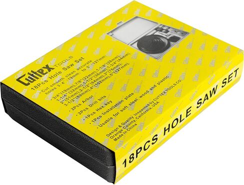 طقم منشار ثقب 3/4 بوصة - 5 بوصة من CUTTEX TOOLS (19 مم - 127 مم)، طقم منشار ثقب كامل 18 قطعة، نطاق كامل (منشار 12 ثقب) + جميع الملحقات و2 لقمة ثقب إضافية، فولاذ كربوني ممتاز A3 مع مساحة تخزين ممتازة صندوق in Kuwait