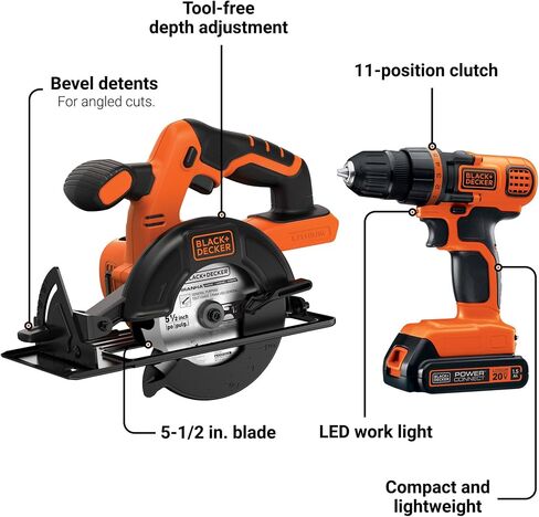 BLACK+DECKER 20V MAX Cordless Drill/Driver Combo Kit w/Saw & Extra 1.5-Ah Lithium Battery (BD2KITCDDCS & LBXR20) in Saudi Arabia