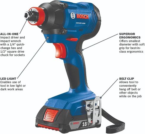 BOSCH GXL18V-496B22 18V 4-Tool Combo Kit with Compact Tough 1/2 In. Drill/Driver, Two-In-One 1/4 In. and 1/2 In. Bit/Socket Impact Driver, Compact Reciprocating Saw, LED Worklight and 2 Ah Batteries in Saudi Arabia