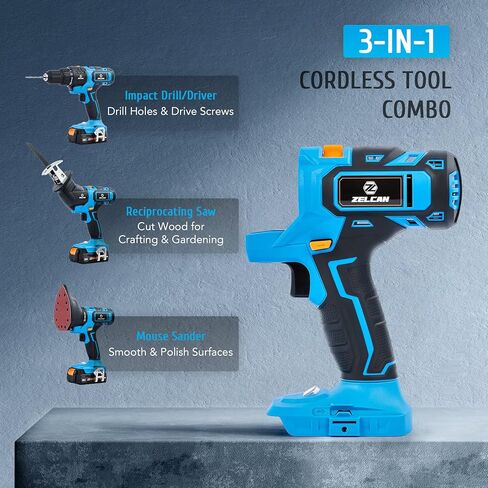 مجموعة ادوات كهربائية ماكس باور 18 فولت من زيلكان، مجموعة مثقاب لاسلكي من 3 ادوات مع بطاريتين وشاحن مجموعة ادوات كهربائية مدمجة مع مثقاب مطرقي ومنشار ترددي وملحقات صنفرة للماوس لتحسين المنزل in Kuwait