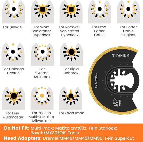 قطعتان من شفرات المنشار المتأرجحة، شفرات متعددة المهام مطلية بالتيتانيوم ثنائية المعدن، شفرات منشار متأرجحة مقطوعة نصف دائرية، شفرات منشار قطع سريعة مع محول حشية لقطع الخشب والبلاستيك المعدني uywapvt in Kuwait