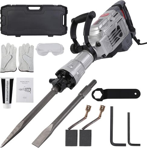 14 أمبير 30 رطل SDS-Hex Jack Hammer، 1-1/8 بوصة 2000 واط سلكي كهربائي شديد التحمل، مطرقة تقطيع الخرسانة/كسارة الرصيف مع حقيبة حمل إزميل مسطح إزميل ذو نقطة الثور in Kuwait
