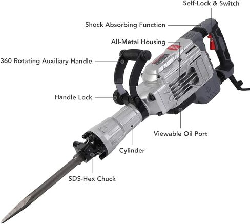 14 أمبير 30 رطل SDS-Hex Jack Hammer، 1-1/8 بوصة 2000 واط سلكي كهربائي شديد التحمل، مطرقة تقطيع الخرسانة/كسارة الرصيف مع حقيبة حمل إزميل مسطح إزميل ذو نقطة الثور in Kuwait