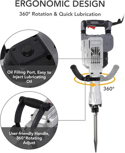 14 أمبير 30 رطل SDS-Hex Jack Hammer، 1-1/8 بوصة 2000 واط سلكي كهربائي شديد التحمل، مطرقة تقطيع الخرسانة/كسارة الرصيف مع حقيبة حمل إزميل مسطح إزميل ذو نقطة الثور in Kuwait