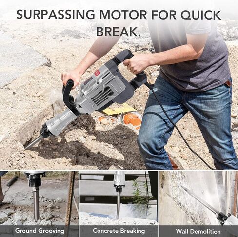 14 أمبير 30 رطل SDS-Hex Jack Hammer، 1-1/8 بوصة 2000 واط سلكي كهربائي شديد التحمل، مطرقة تقطيع الخرسانة/كسارة الرصيف مع حقيبة حمل إزميل مسطح إزميل ذو نقطة الثور in Kuwait