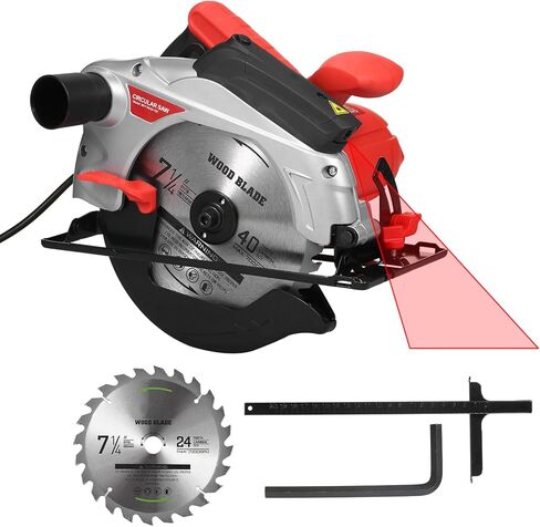 منشار دائري، مناشير دائرية قوية 1500 واط مع دليل ليزر، منشار دائري مدمج 4700 دورة في الدقيقة مع شفرتي منشار (24T+ 48T)7-1/4 بوصة ومفتاح ربط سداسي، تعديل مائل 0-90 درجة، منشار كهربائي in Kuwait