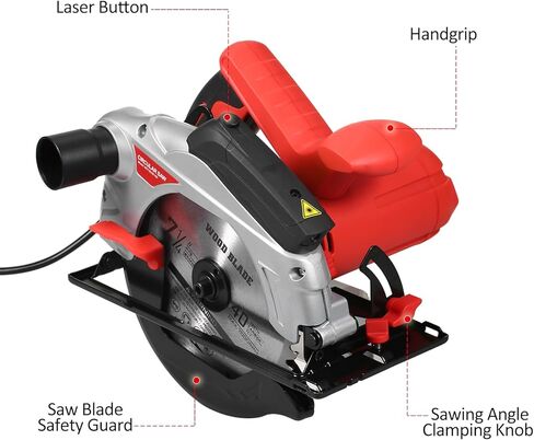 منشار دائري، مناشير دائرية قوية 1500 واط مع دليل ليزر، منشار دائري مدمج 4700 دورة في الدقيقة مع شفرتي منشار (24T+ 48T)7-1/4 بوصة ومفتاح ربط سداسي، تعديل مائل 0-90 درجة، منشار كهربائي in Kuwait
