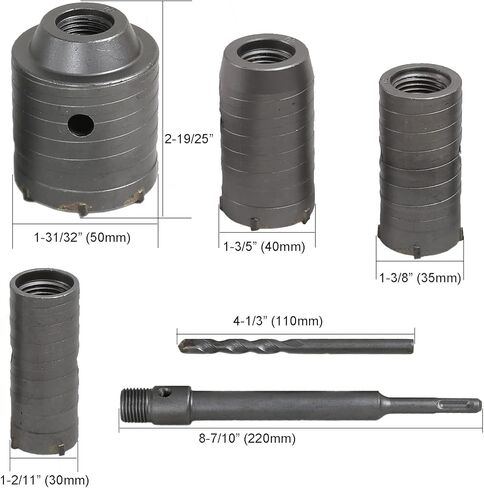 منشار ثقب البناء الخرساني، مجموعات منشار ثقب الحجر الأسمنتي من التنغستن الصلب SDS بالإضافة إلى قطع الحائط 1-2/11، 1-3/8، 1-3/5، 1-31/32 بوصة (30، 35، 40، 50 مم) ، مع قضيب توصيل مقاس 8-7/10 بوصة، و3 مثقاب مركزي in Kuwait