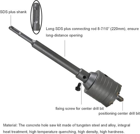 منشار ثقب البناء الخرساني، مجموعات منشار ثقب الحجر الأسمنتي من التنغستن الصلب SDS بالإضافة إلى قطع الحائط 1-2/11، 1-3/8، 1-3/5، 1-31/32 بوصة (30، 35، 40، 50 مم) ، مع قضيب توصيل مقاس 8-7/10 بوصة، و3 مثقاب مركزي in Kuwait