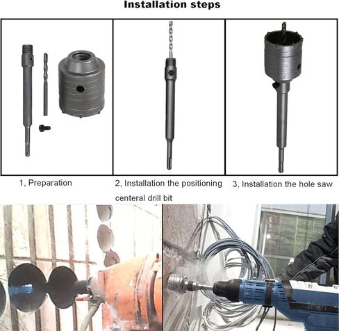منشار ثقب البناء الخرساني، مجموعات منشار ثقب الحجر الأسمنتي من التنغستن الصلب SDS بالإضافة إلى قطع الحائط 1-2/11، 1-3/8، 1-3/5، 1-31/32 بوصة (30، 35، 40، 50 مم) ، مع قضيب توصيل مقاس 8-7/10 بوصة، و3 مثقاب مركزي in Kuwait