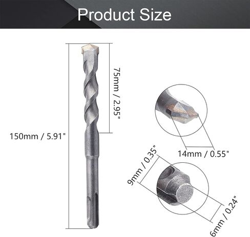 Utoolmart Masonry Drill Bit 14mm x 150mm Carbide Tipped Rotary Hammer Bit 9mm Round Shank for SDS Impact Drill 1Pcs in Saudi Arabia