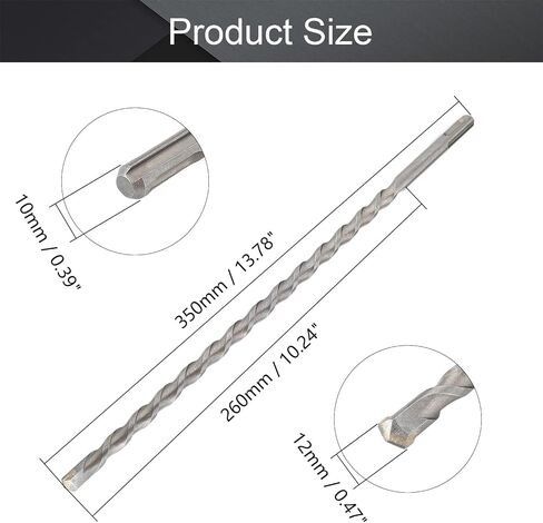 Utoolmart 12mm x 350mm Carbide Tipped Rotary Hammer Bit | 9mm Round Shank for SDS Impact Drill, Anti-Slip Flute for Fast Dust Removal, Masonry Drill Bit for Concrete, Brick and Stone in Kuwait