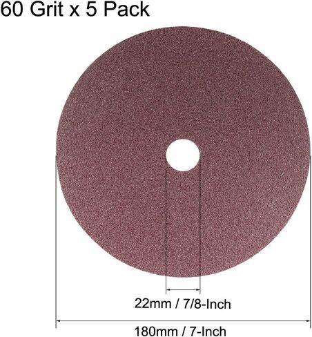 uxcell 7-Inch x 7/8-Inch Aluminum Oxide Resin Fiber Discs, Center Hole 40 Grit Sanding Grinding Discs, 5 Pack in Saudi Arabia