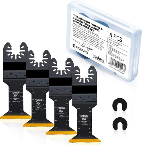 toolant Titanium Oscillating Saw Blades, 4pcs Multitool Blades for Cutting Hard Material, Metal Nails, Wood, Plastic, Etc. Extra Long and Widen Blades for High Cutting Efficiency, with Storage Case. in Saudi Arabia