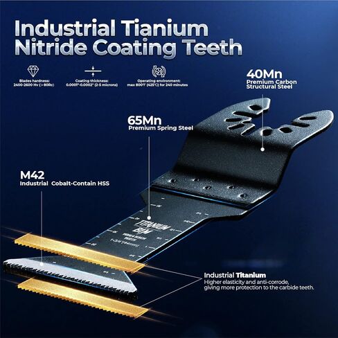 toolant Titanium Oscillating Saw Blades, 4pcs Multitool Blades for Cutting Hard Material, Metal Nails, Wood, Plastic, Etc. Extra Long and Widen Blades for High Cutting Efficiency, with Storage Case. in Saudi Arabia