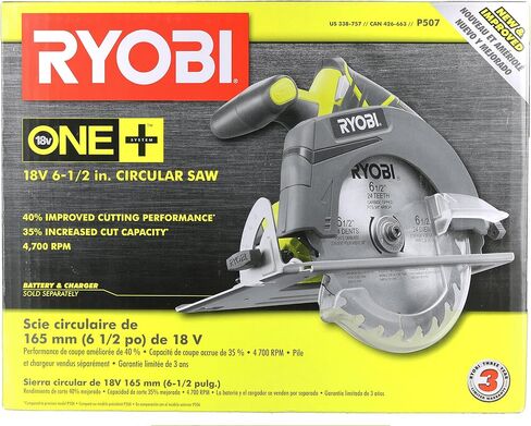 Ryobi P507 One+ 18V Lithium Ion Cordless 6 1/2 Inch 4,700 RPM Circular Saw w/ Blade (Battery Not Included, Power Tool Only) in Kuwait