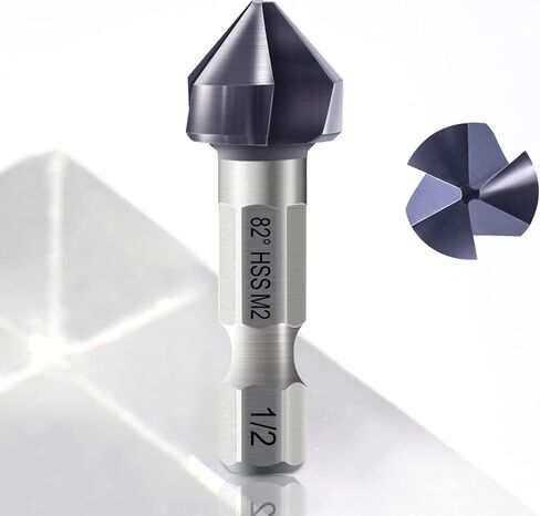 amoolo Three Flute Countersink Bit, M2 Steel Countersink Drill Bit with TiAlN Coating Finish for Soft Metal and Wood, 82 Degree Point Angle, 1/4" Hex Shank, 1/2" Body Diameter in Saudi Arabia