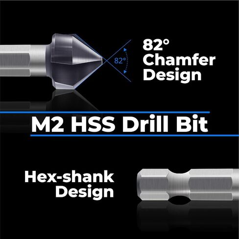 amoolo Three Flute Countersink Bit, M2 Steel Countersink Drill Bit with TiAlN Coating Finish for Soft Metal and Wood, 82 Degree Point Angle, 1/4" Hex Shank, 1/2" Body Diameter in Saudi Arabia