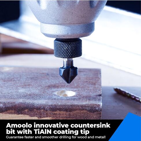amoolo Three Flute Countersink Bit, M2 Steel Countersink Drill Bit with TiAlN Coating Finish for Soft Metal and Wood, 82 Degree Point Angle, 1/4" Hex Shank, 1/2" Body Diameter in Saudi Arabia