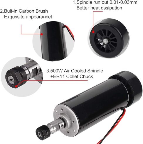 عمود دوران CNC، محرك طحن مبرد بالهواء MYSWEETY بقدرة 500 وات 0.5 كيلو وات ومحول طاقة سرعة المغزل ومشبك 52 مم و13 قطعة كوليت ER11 للنقش بنفسك in Kuwait