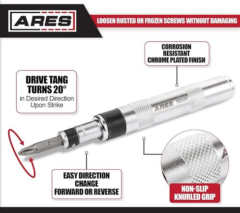 محرك ARES 18026-1/4 بوصة محرك يدوي ذو تأثير عكسي - يشتمل على مجموعة رؤوس مستخرجة ذات رأس مسطح وفيليبس وحلزونية مكونة من 6 قطع - فك السحابات الصدئة أو البراغي المجمدة - تصميم مضغوط in Kuwait