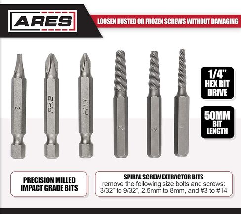 محرك ARES 18026-1/4 بوصة محرك يدوي ذو تأثير عكسي - يشتمل على مجموعة رؤوس مستخرجة ذات رأس مسطح وفيليبس وحلزونية مكونة من 6 قطع - فك السحابات الصدئة أو البراغي المجمدة - تصميم مضغوط in Kuwait