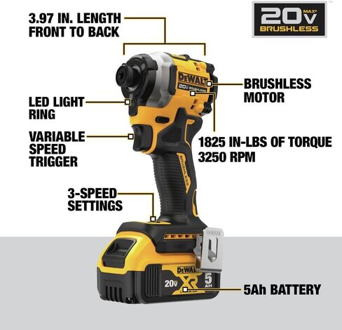 DEWALT DCF850P1 ATOMIC 20V MAX* 1/4 in. Brushless Cordless 3-Speed Impact Driver Kit in Saudi Arabia