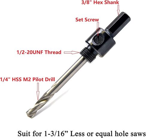 MaxTool 3/8" HEX Arbor/Mandrel 1/2-20UNF Thread 1/4"x3-1/16" M2 Pilot Drills Fits up to 1-3/16" Saws; BA24H1802-M34 in Saudi Arabia