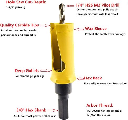 MaxTool 3/8" HEX Arbor/Mandrel 1/2-20UNF Thread 1/4"x3-1/16" M2 Pilot Drills Fits up to 1-3/16" Saws; BA24H1802-M34 in Saudi Arabia