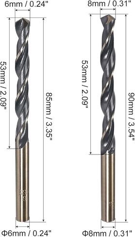 uxcell Drill Bits Set, Titanium Nitride Coated High Speed Steel 4341 Straight Round Shank Drilling Cutter for Stainless Steel Alloy Copper, (1pcs of 6mm, 2pcs of 8mm) in Kuwait