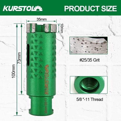KURSTOL Diamond Core Drill Bits - 1-3/8 Inch with 58-11 Thread Granite Hole Saw Beveling Chamfer Bit Drilling Hard Stone Marble Concrete Quartz Countertop Laser Welded Masonry Coring(35mm) in Saudi Arabia