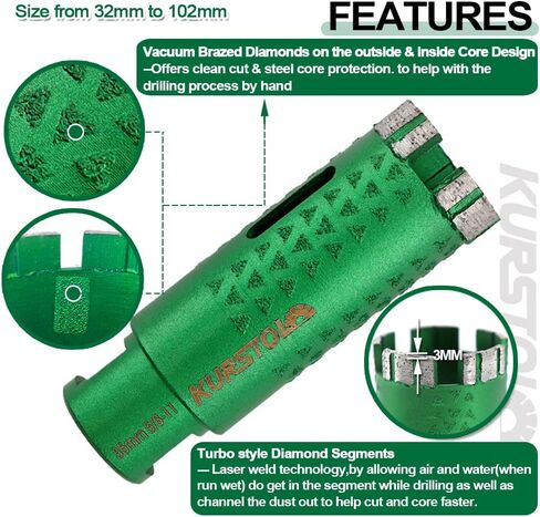 KURSTOL Diamond Core Drill Bits - 1-3/8 Inch with 58-11 Thread Granite Hole Saw Beveling Chamfer Bit Drilling Hard Stone Marble Concrete Quartz Countertop Laser Welded Masonry Coring(35mm) in Saudi Arabia