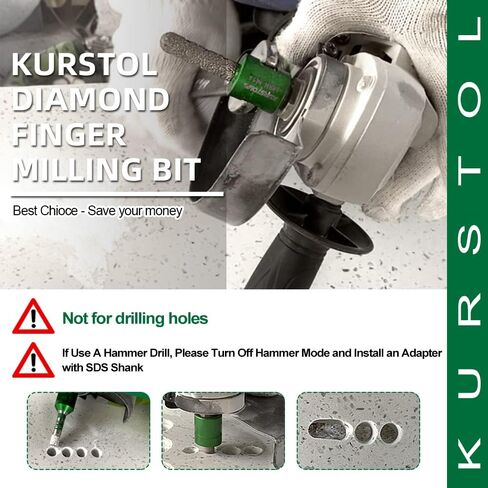 KURSTOL Diamond Finger Milling Bit - Diamond Drum Wheel Dia 3/8"-1"x5/8-11 Thread Diamond Milling Bit for Enlarging Shaping Round Bevel Existing Hole of Porcelain,Hard Ceramic,Granite,Marble Round in Kuwait